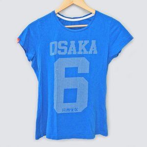 Superdry Japan Osaka 6 Royal Blue Cotton Baseball Tee T-Shirt Women's Large